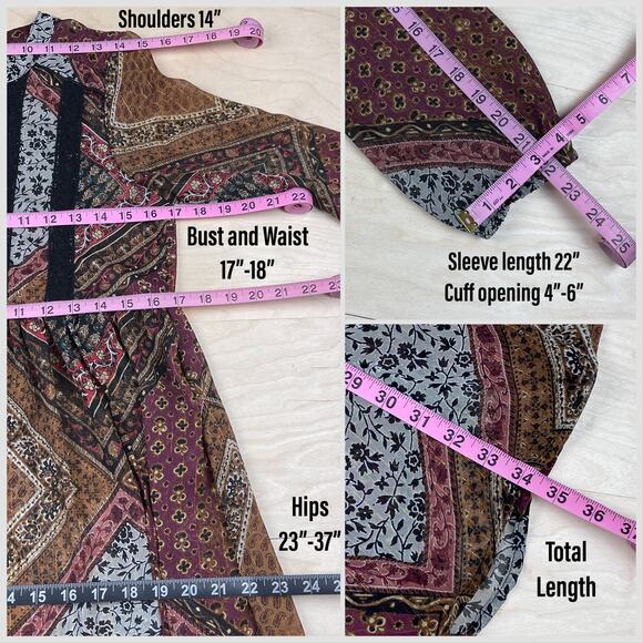 Vintage Y2K Patchwork Print Long Sleeve Sheer Babydoll Dress - Picture 7 of 8